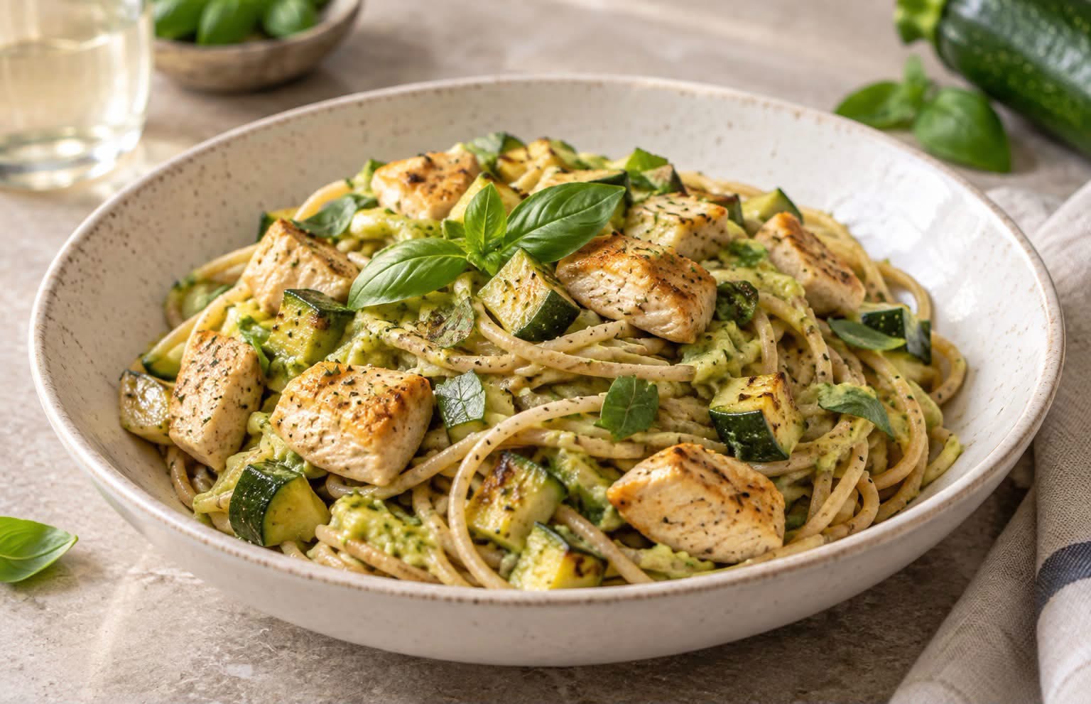 🍝 15 perces krémes, cukkinis–csirkés teljes kiőrlésű tészta